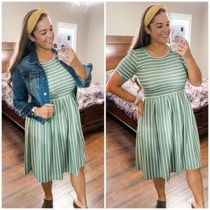 LulaRoe Green & White Striped Amelia Dress